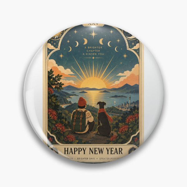 Item preview, Happy New Year Auckland Sunrise with Sky Tower, Pōhutukawa, Coastal Adventure and Dog Tarot designed and sold by Aryabek.