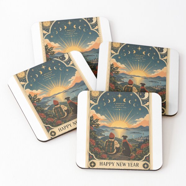 Item preview, Happy New Year Auckland Sunrise with Sky Tower, Pōhutukawa, Coastal Adventure and Dog Tarot designed and sold by Aryabek.