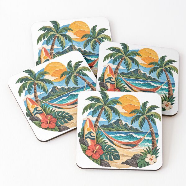 Item preview, Tropical palm beach, hammock, surfboard, summer designed and sold by LongIslandDesgn.