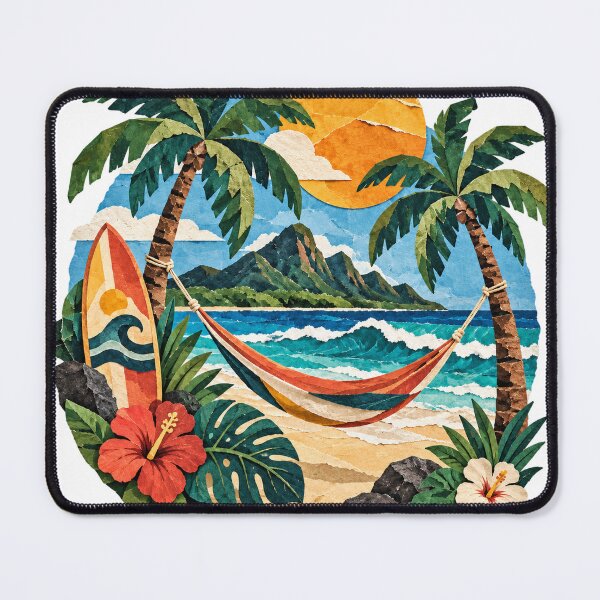 Item preview, Tropical palm beach, hammock, surfboard, summer designed and sold by LongIslandDesgn.