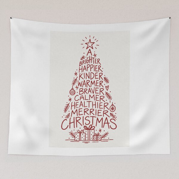 Item preview, A Brighter Happier Kinder Christmas Tree of Festive Wishes Text Art Typography designed and sold by Aryabek.