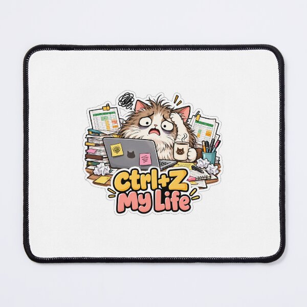 Item preview, Ctrl Z My Life Funny Stressed Cat Corporate Humor Sticker designed and sold by SlapHappyArt.