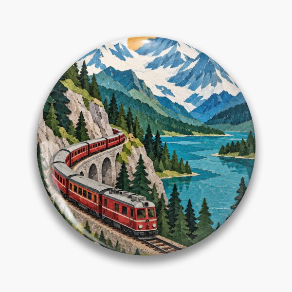 Artikelvorschau, Alpenbahn Roter Zug Viadukt Bergsee Alpen Edelweiß entworfen und verkauft von LongIslandDesgn.