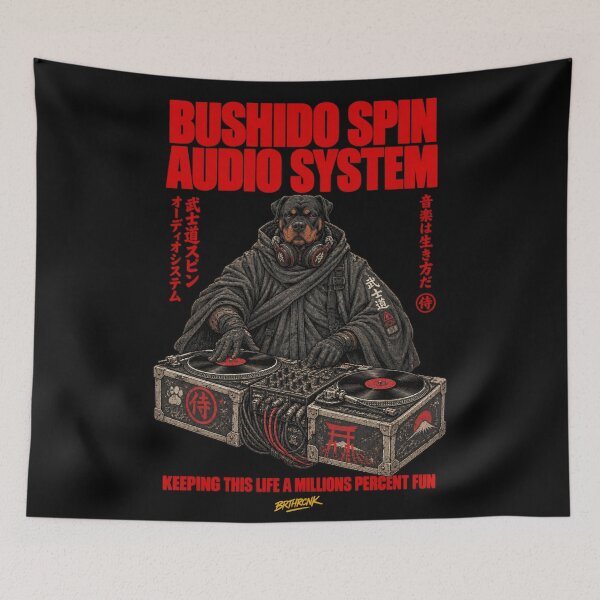 Item preview, Bushido Spin Audio System Rottweiler Samurai DJ - Japanese Dog DJ Art designed and sold by BRTHRCNK01.