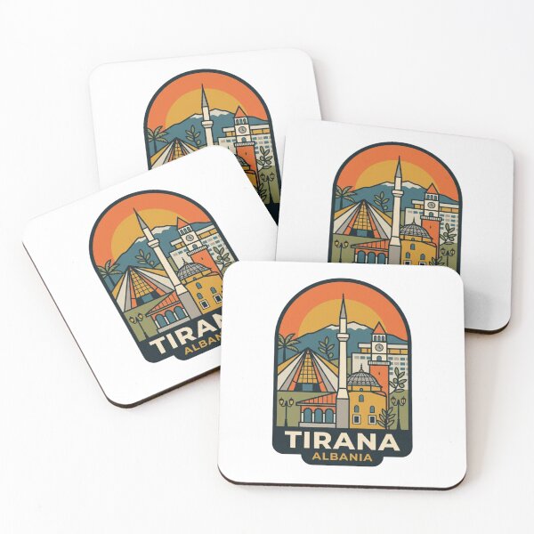 Item preview, Unique Tirana Albania Travel Badge, Retro Balkan Skyline & Skanderbeg Square Landmark Emblem designed and sold by raedattia.