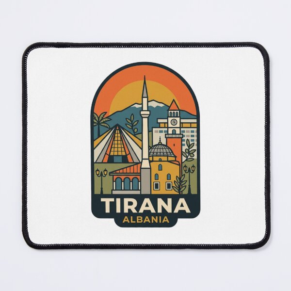 Item preview, Unique Tirana Albania Travel Badge, Retro Balkan Skyline & Skanderbeg Square Landmark Emblem designed and sold by raedattia.