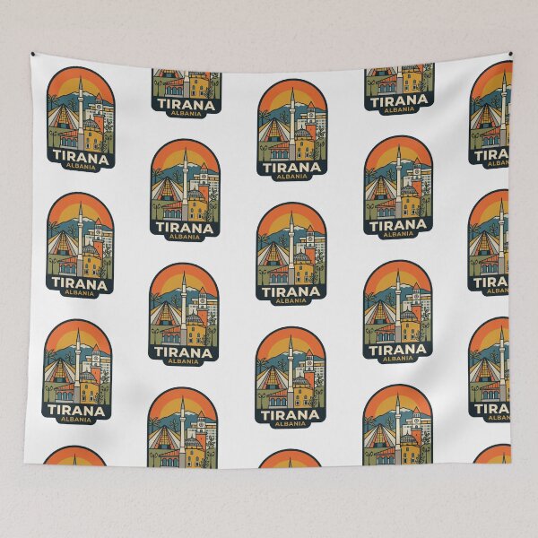 Item preview, Unique Tirana Albania Travel Badge, Retro Balkan Skyline & Skanderbeg Square Landmark Emblem designed and sold by raedattia.