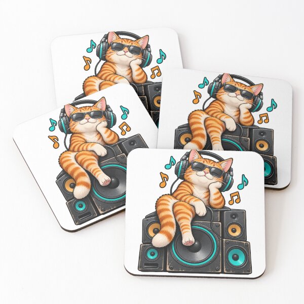 Item preview, Cool cat with headphones and sunglasses on speakers designed and sold by LongIslandDesgn.