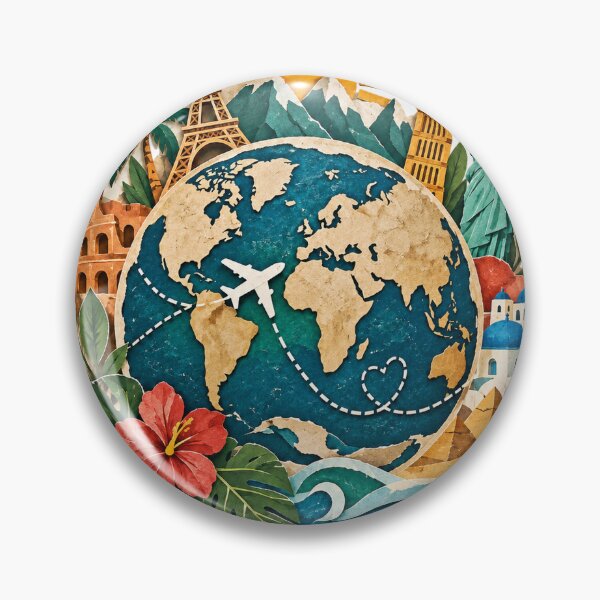 Item preview, World tour globe airplane sights collage designed and sold by LongIslandDesgn.
