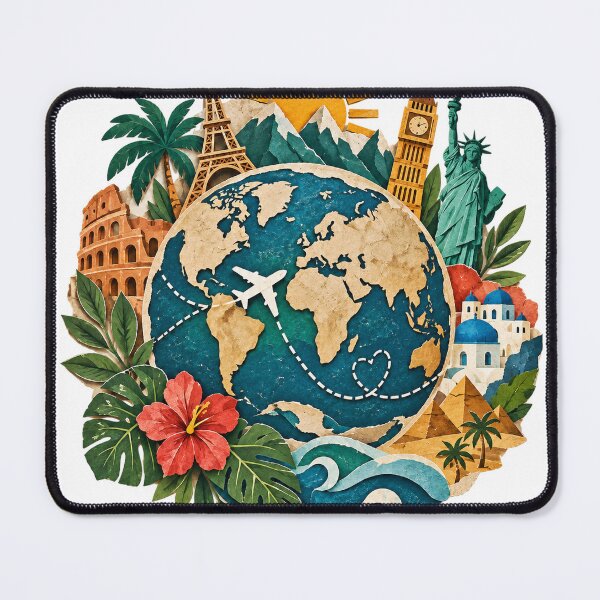 Item preview, World tour globe airplane sights collage designed and sold by LongIslandDesgn.