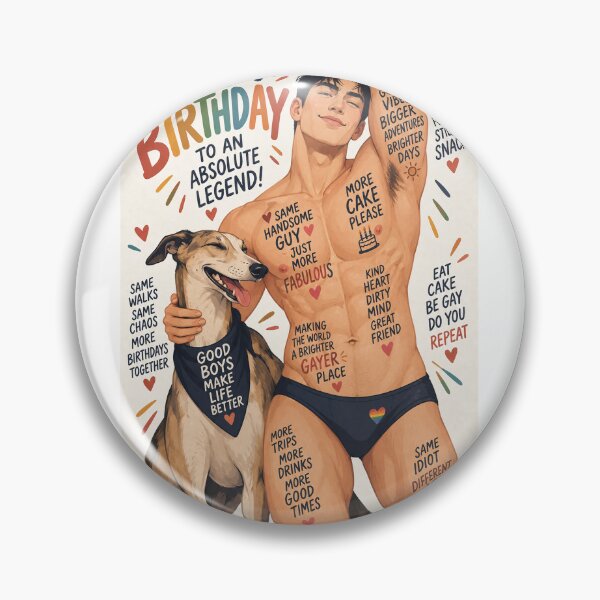 Item preview, Happy Birthday Absolute Legend with Pride, Friendship and Canine Joy featuring Handsome Shirtless Gay Man designed and sold by StampMyPassport.