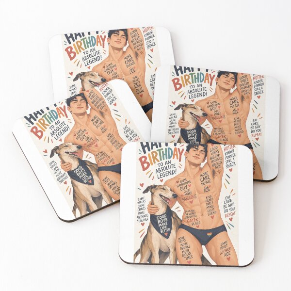 Item preview, Happy Birthday Absolute Legend with Pride, Friendship and Canine Joy featuring Handsome Shirtless Gay Man designed and sold by StampMyPassport.