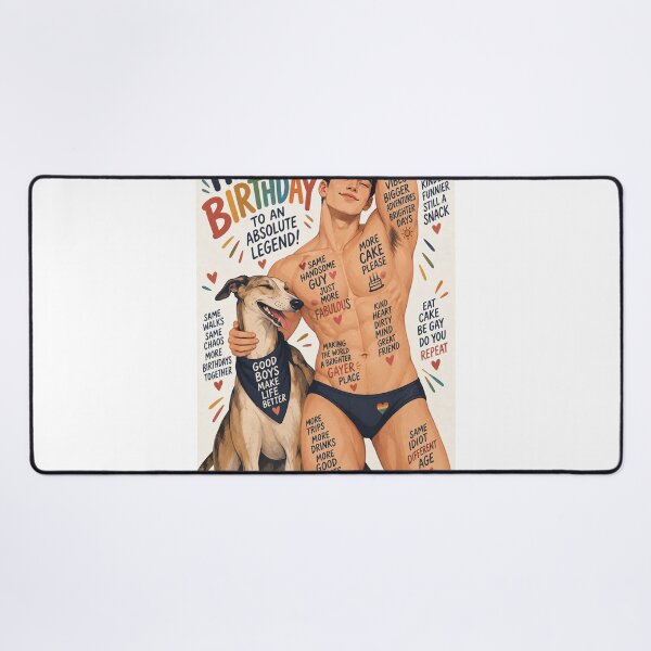 Item preview, Happy Birthday Absolute Legend with Pride, Friendship and Canine Joy featuring Handsome Shirtless Gay Man designed and sold by StampMyPassport.