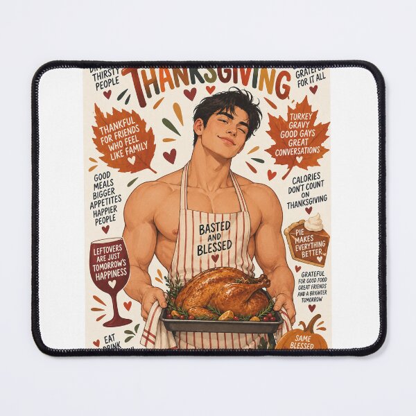 Item preview, Happy Thanksgiving Good Food Great Friends and Grateful Hearts with Handsome Shirtless Man designed and sold by StampMyPassport.