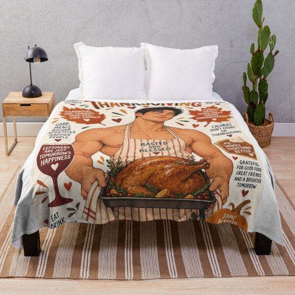 Item preview, Happy Thanksgiving Good Food Great Friends and Grateful Hearts with Handsome Shirtless Man designed and sold by StampMyPassport.