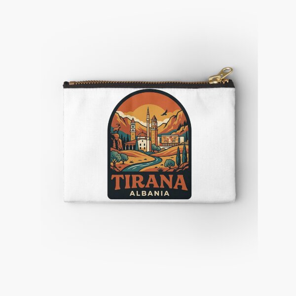 Item preview, Unique Tirana Albania Travel Badge, Retro Balkan National Museum Skyline & Skanderbeg Square Emblem designed and sold by raedattia.