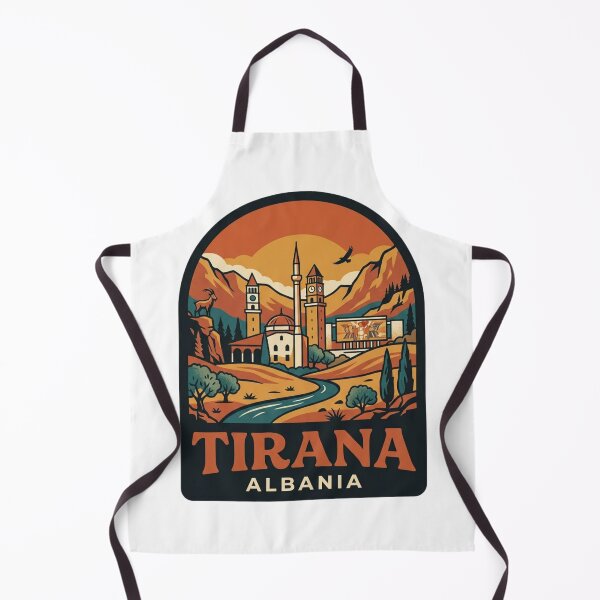 Item preview, Unique Tirana Albania Travel Badge, Retro Balkan National Museum Skyline & Skanderbeg Square Emblem designed and sold by raedattia.