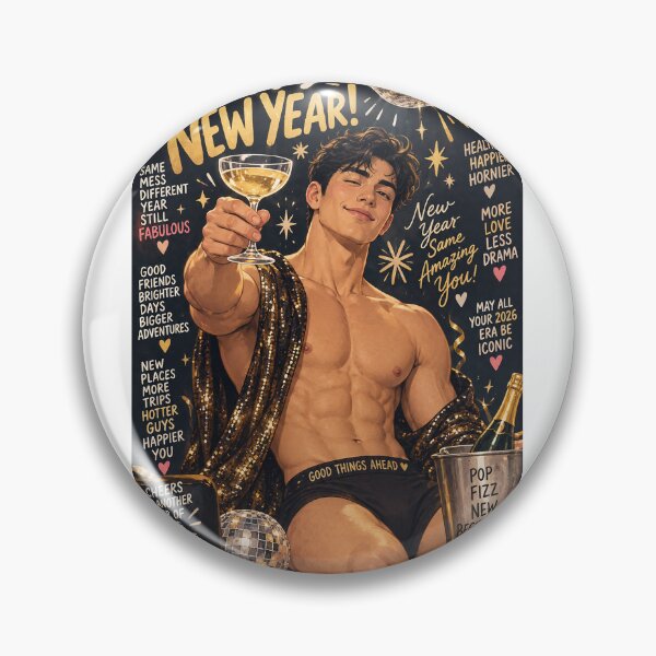 Item preview, Happy New Year Cheers to Bigger Dreams and New Beginnings Featuring Shirtless Gay Hunk designed and sold by StampMyPassport.