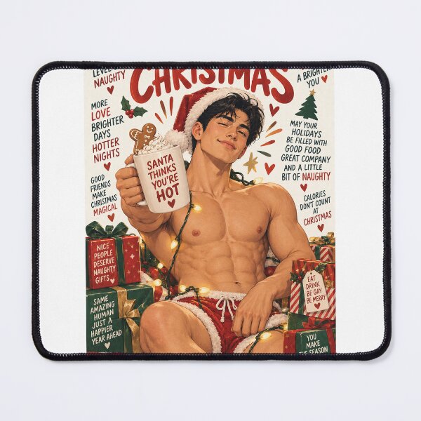 Item preview, Merry Christmas Handsome Shirtless Gay Santa with Naughty Holiday Cheer designed and sold by StampMyPassport.