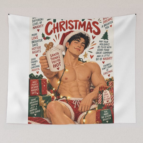 Item preview, Merry Christmas Handsome Shirtless Gay Santa with Naughty Holiday Cheer designed and sold by StampMyPassport.