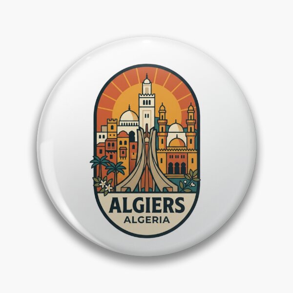 Item preview, Unique Algiers Algeria Travel Badge, Retro Maqam Echahid Martyrs Memorial & Casbah Emblem designed and sold by raedattia.