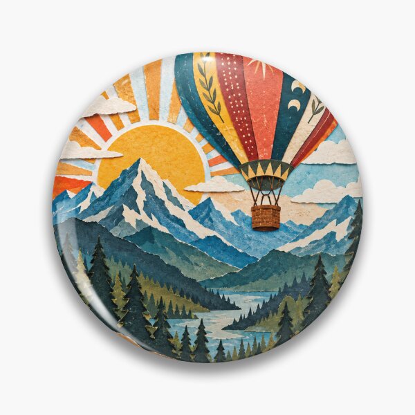 Item preview, Boho hot air balloon, sun, moon phases, mountains, mountain lake designed and sold by LongIslandDesgn.