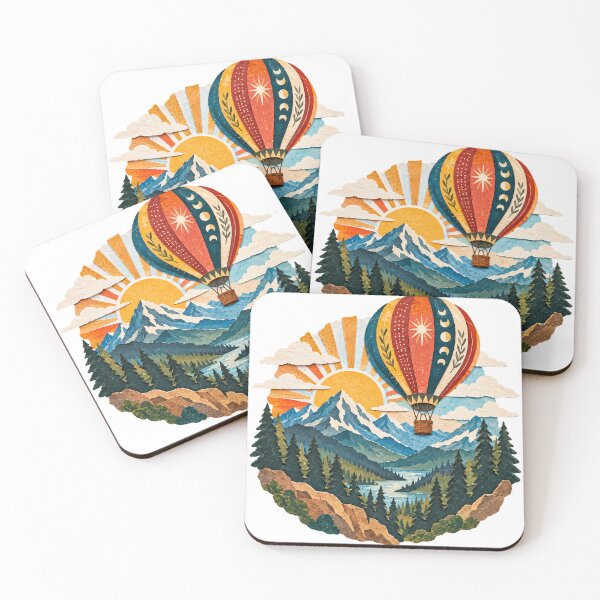 Item preview, Boho hot air balloon, sun, moon phases, mountains, mountain lake designed and sold by LongIslandDesgn.