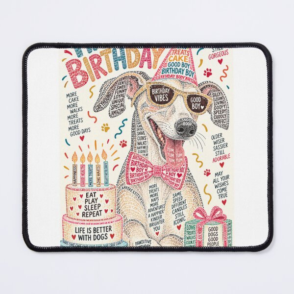 Item preview, Happy Birthday Greyhound with Party Hat, Cake and Celebration Vibes designed and sold by StampMyPassport.