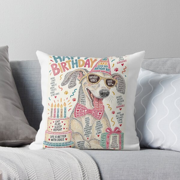 Item preview, Happy Birthday Greyhound with Party Hat, Cake and Celebration Vibes designed and sold by StampMyPassport.