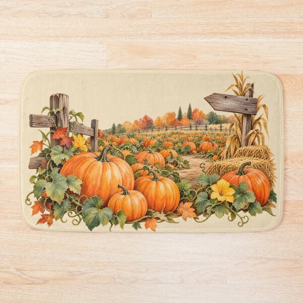 Item preview, Watercolor Autumn Pumpkin Patch Farm Scene designed and sold by blankTeeShirt.