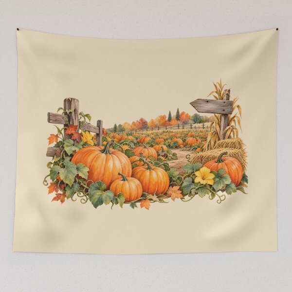 Item preview, Watercolor Autumn Pumpkin Patch Farm Scene designed and sold by blankTeeShirt.