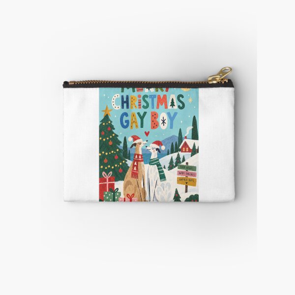 Item preview, Merry Christmas Gay Boy with Greyhounds, Snowy Cottage and Festive Tree designed and sold by StampMyPassport.