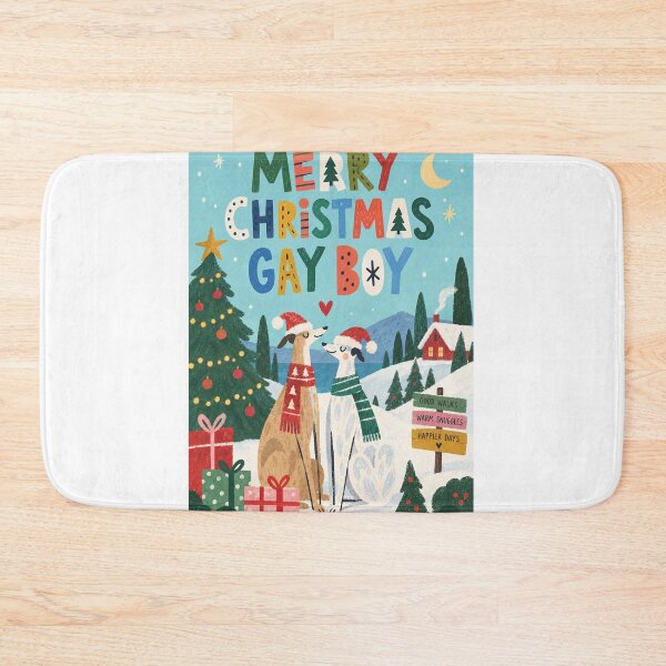 Item preview, Merry Christmas Gay Boy with Greyhounds, Snowy Cottage and Festive Tree designed and sold by StampMyPassport.