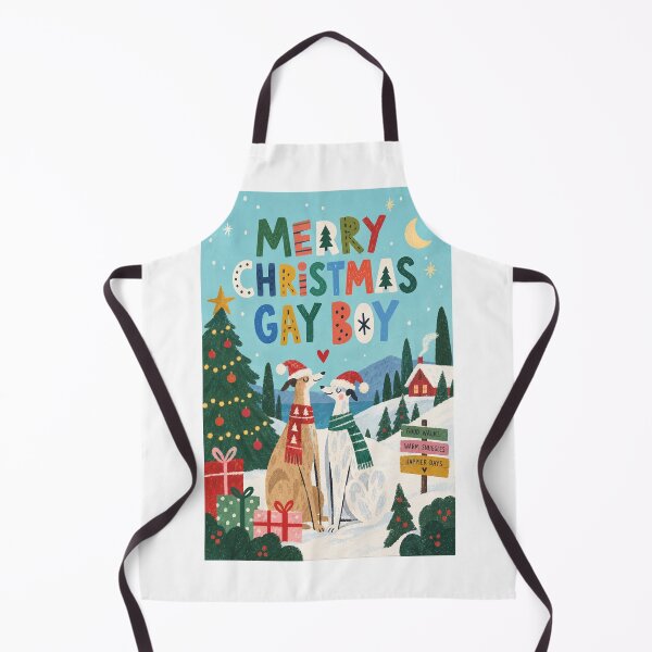 Item preview, Merry Christmas Gay Boy with Greyhounds, Snowy Cottage and Festive Tree designed and sold by StampMyPassport.