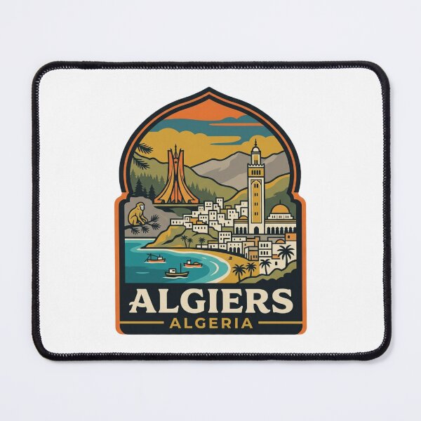 Item preview, Unique Algiers Algeria Travel Badge, Retro Bay Skyline & Djamaa el Djazair Landmark Emblem designed and sold by raedattia.