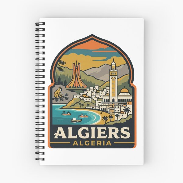 Item preview, Unique Algiers Algeria Travel Badge, Retro Bay Skyline & Djamaa el Djazair Landmark Emblem designed and sold by raedattia.