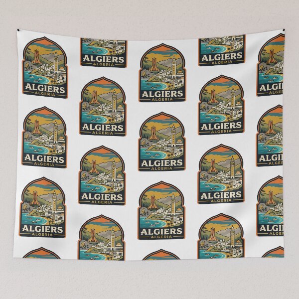Item preview, Unique Algiers Algeria Travel Badge, Retro Bay Skyline & Djamaa el Djazair Landmark Emblem designed and sold by raedattia.