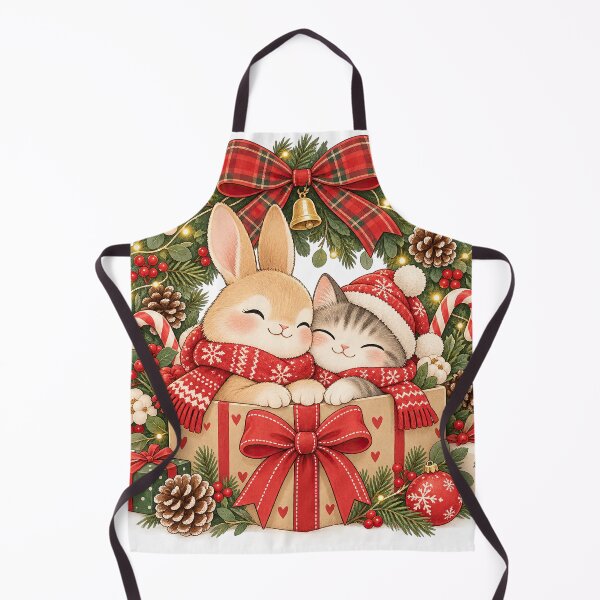 Item preview, Cute Bunny and Cat Christmas Wreath designed and sold by BunnyBumb.