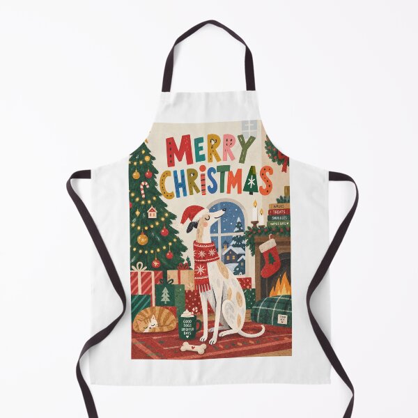 Item preview, Merry Christmas Greyhound by Fireplace with Tree, Presents and Snowy Window designed and sold by StampMyPassport.