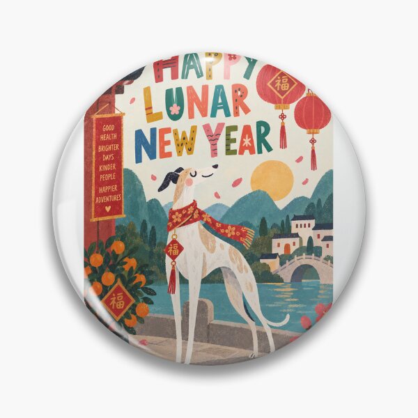 Item preview, Happy Lunar New Year Greyhound with Chinese Lanterns, Blossoms and Fortune designed and sold by StampMyPassport.