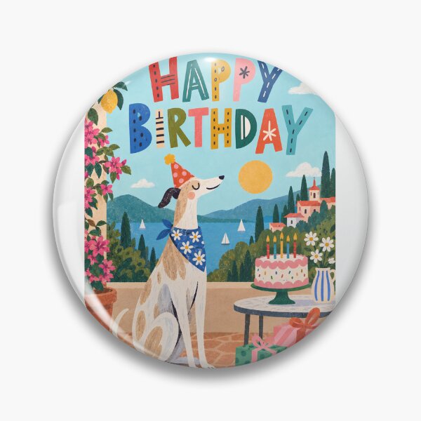 Item preview, Happy Birthday Greyhound with Seaside Cake, Party Hat and Mediterranean Sunshine designed and sold by StampMyPassport.