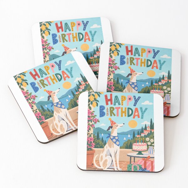 Item preview, Happy Birthday Greyhound with Seaside Cake, Party Hat and Mediterranean Sunshine designed and sold by StampMyPassport.