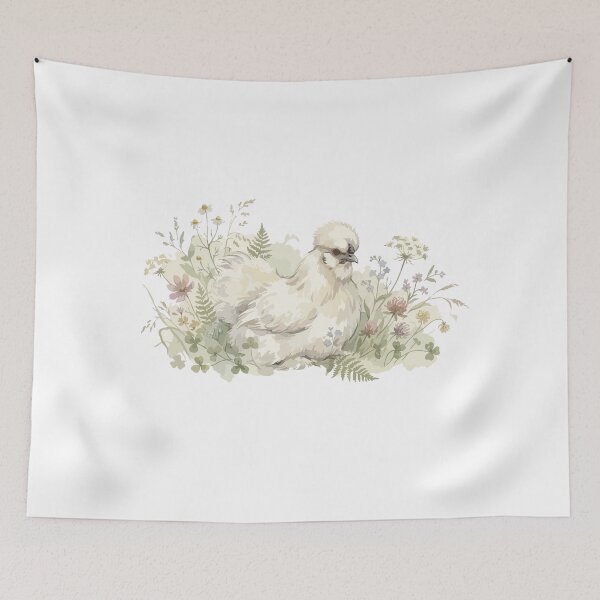Item preview, Cottagecore Watercolor Silkie Chicken and Wildflowers designed and sold by Arc2020.