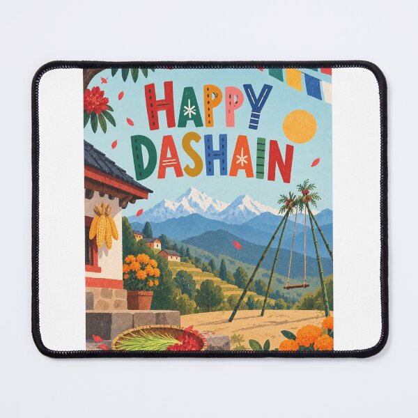 Item preview, Happy Dashain with Himalayan Mountains, Marigolds and Traditional Village Celebration designed and sold by StampMyPassport.