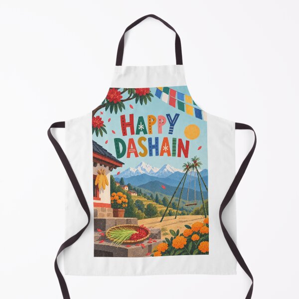 Item preview, Happy Dashain with Himalayan Mountains, Marigolds and Traditional Village Celebration designed and sold by StampMyPassport.