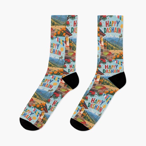 Item preview, Happy Dashain with Himalayan Mountains, Marigolds and Traditional Village Celebration designed and sold by StampMyPassport.