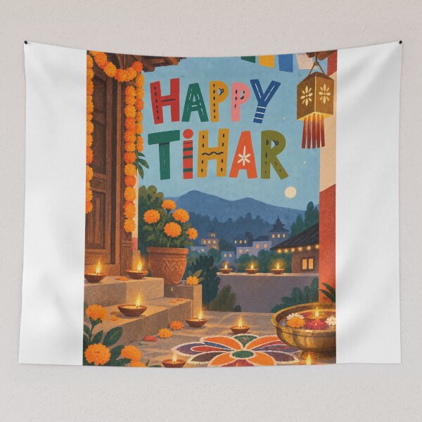 Item preview, Happy Tihar with Diyas, Marigold Garlands and Colourful Rangoli designed and sold by StampMyPassport.