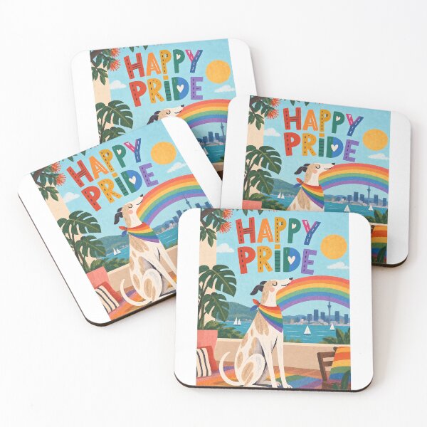 Item preview, Happy Pride Greyhound with Rainbow Scarf and Auckland Skyline designed and sold by StampMyPassport.