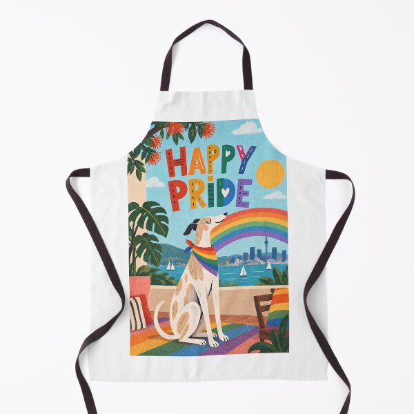 Item preview, Happy Pride Greyhound with Rainbow Scarf and Auckland Skyline designed and sold by StampMyPassport.