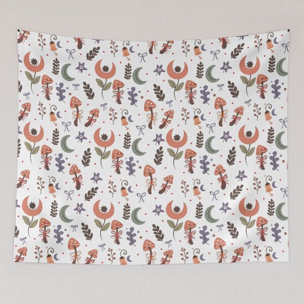Item preview, Whimsical Halloween Mushroom and Moon Seamless Pattern designed and sold by i-have-idea.